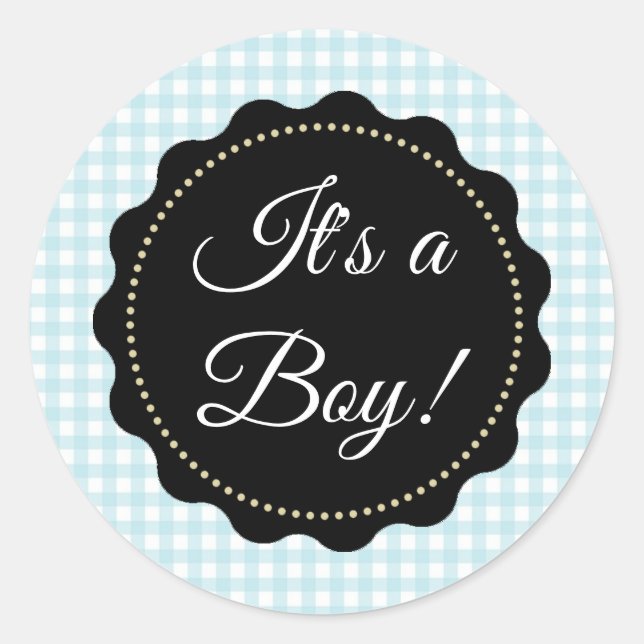 It's a Boy! Pegatinas de Baby Shower Blue gingham (Anverso)