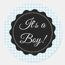 It's a Boy! Pegatinas de Baby Shower Blue gingham