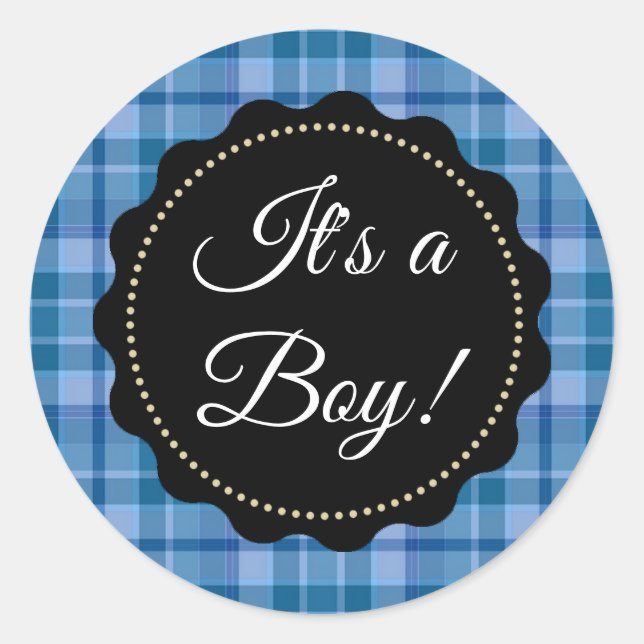 It's a Boy! Pegatinas de Baby Shower Blue Plaid (Anverso)