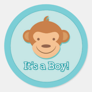 It's a Boy! - Pegatinas de monos azules - Redondo