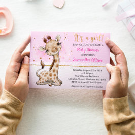It's a Girl! Invitación de Giraffe Baby Shower