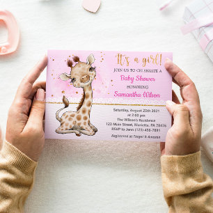 It's a Girl! Invitación de Giraffe Baby Shower