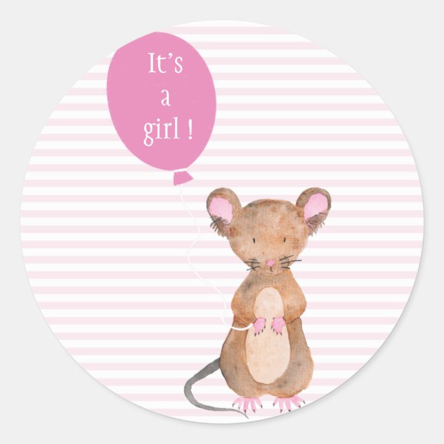 It's a Girl | Pegatinas Cute Woodland Mouse (Anverso)