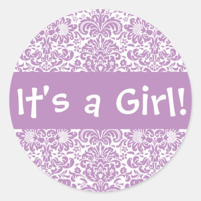 It's a Girl! Sello de Pegatina de sobres de Damask (Anverso)