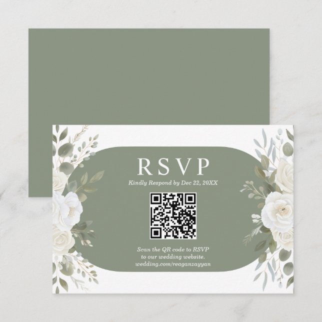 Ivory And Sage QR Code Chic Wedding RSVP Card (Anverso / Reverso)