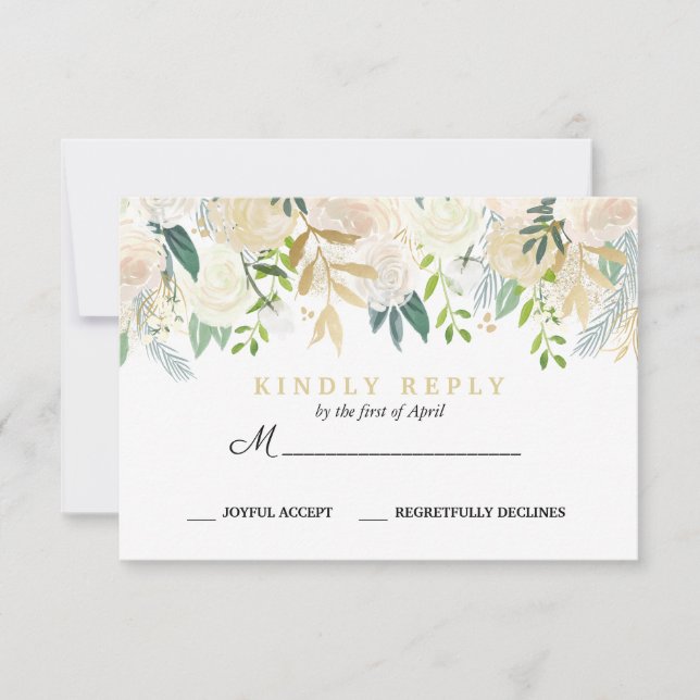 Ivory Bouquet Floral Boda Respuesta RSVP Mint (Anverso)