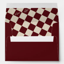 Ivory Burgundy Stripes Monogram Retro Wedding