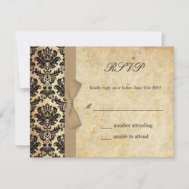 Ivory Damask Bow Wedding RSVP (Anverso)