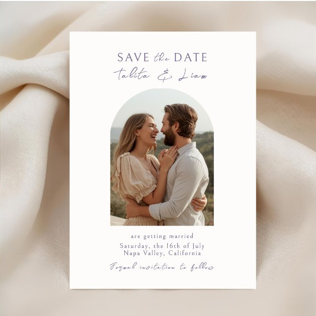 Ivory | Elegant Script Arch Wedding Save the Date (Subido por el creador)