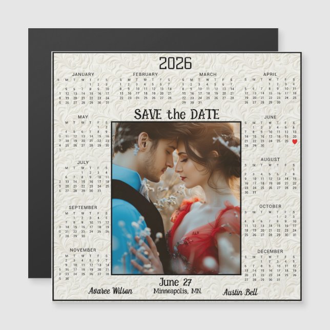 Ivory Embossed Save the Date Engaged Couple  (Anverso/Reverso)