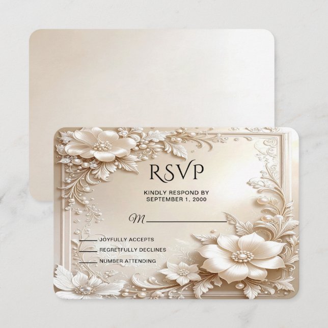 Ivory Flowers RSVP Card (Anverso / Reverso)
