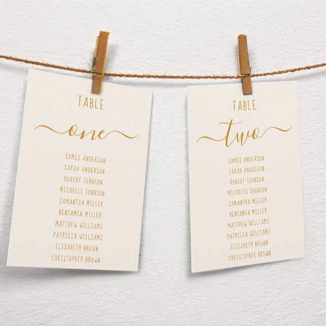 Ivory Gold Modern Script Simple Seating Chart Card (Subido por el creador)