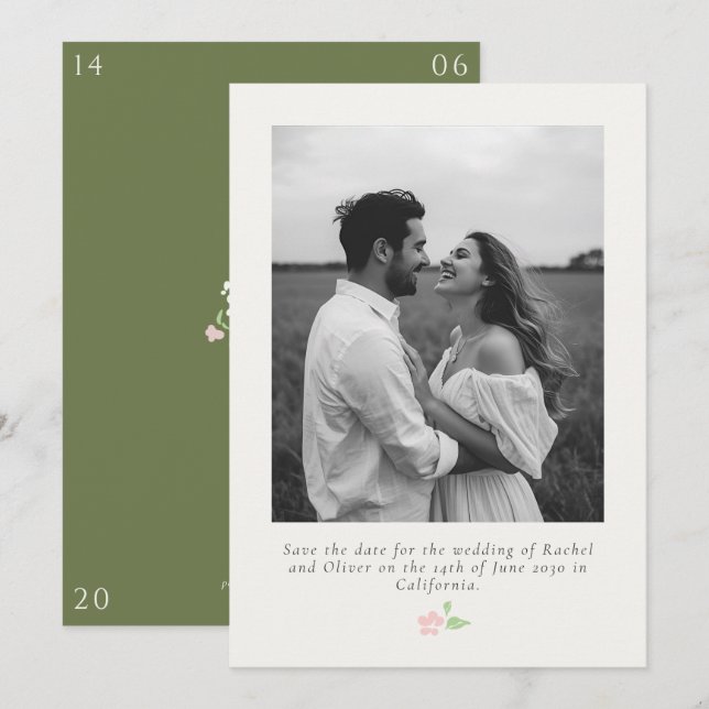 Ivory & Green | Chic Floral Wedding Save the Date (Anverso / Reverso)