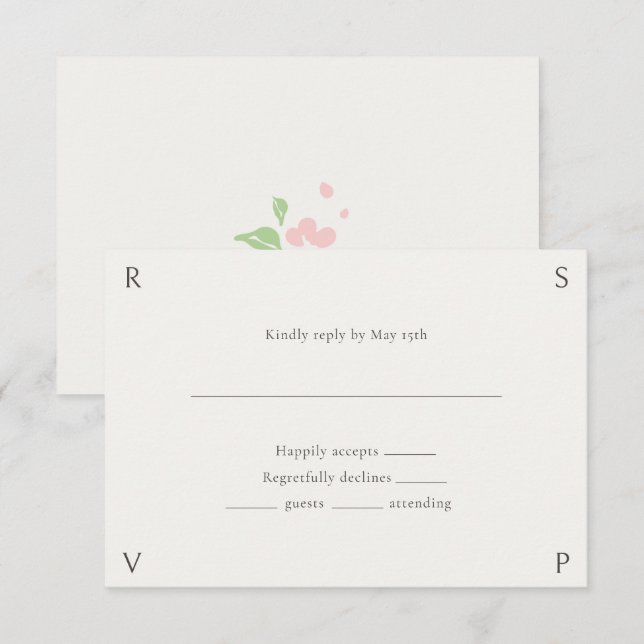 Ivory & Green | Floral Rose Wedding RSVP  Card (Anverso / Reverso)