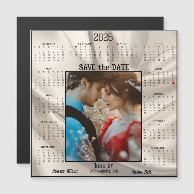 Ivory Luxury Satin Save the Date Engaged Couple  (Anverso/Reverso)