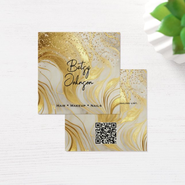 Ivory Marble and Gold Glitter Salon Business Card (Escritorio)