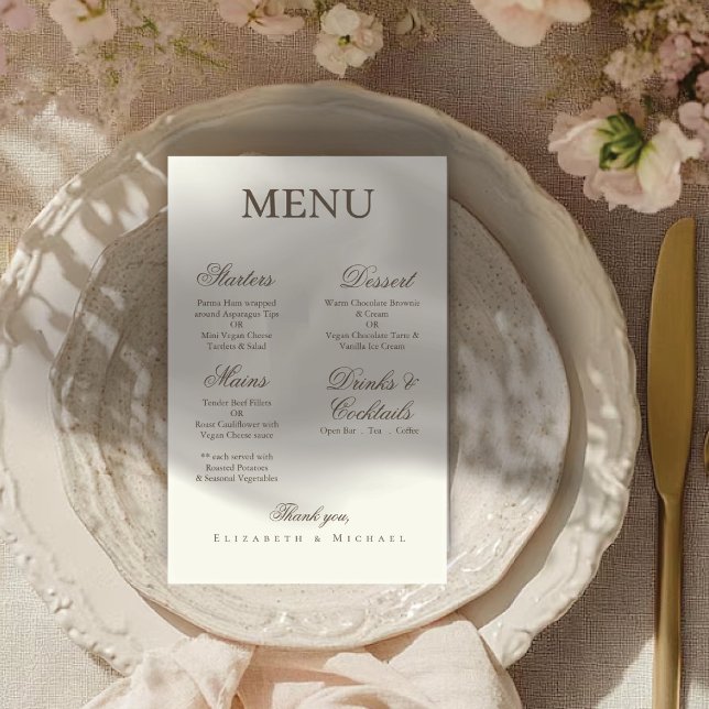 Ivory Minimalist Boho Script Wedding Menu (Subido por el creador)