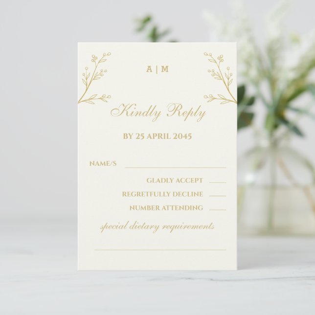 Ivory Monogram Botanical Wedding RSVP Card (Anverso de pie)