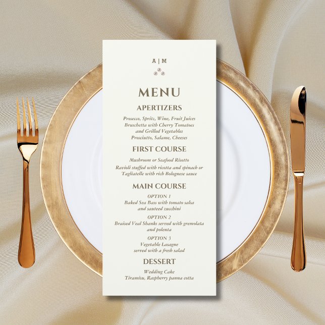 Ivory Monogram Pearl Christian Wedding Menu (Subido por el creador)