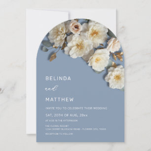 Ivory Roses Flores 3D Dusty Blue Arch Invitación d