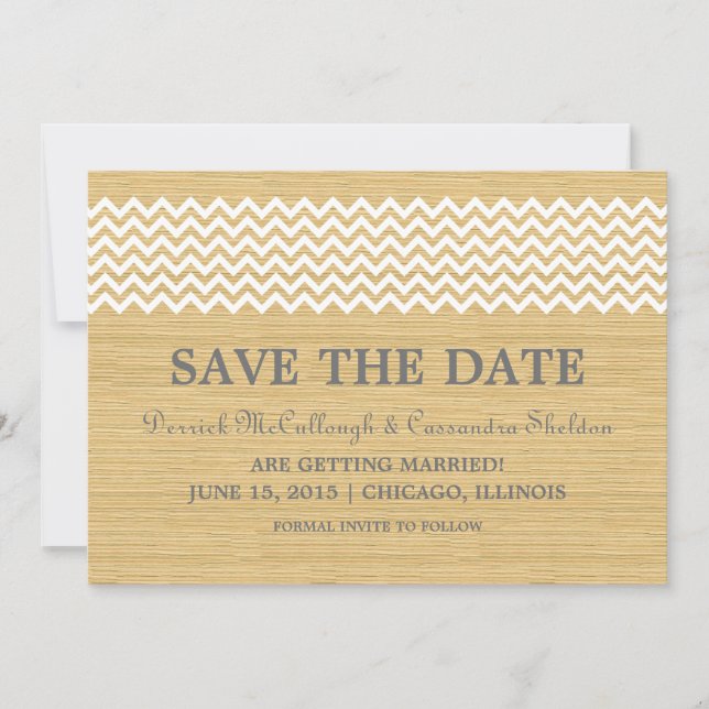 Ivory Rustic Chevron salva la invitación a la cita (Anverso)