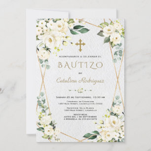 Ivory White Floral Spanish Invitacion De Bautizo