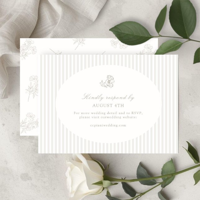 Ivory White & Sand | Floral Striped RSVP Response (Subido por el creador)
