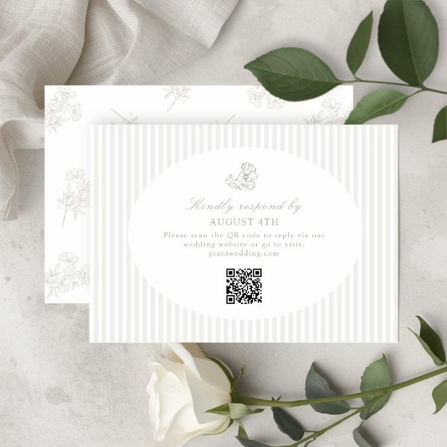 Ivory White & Sand | Floral Striped RSVP Response (Subido por el creador)
