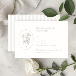 Ivory White | Stripe & Floral Wedding RSVP Card