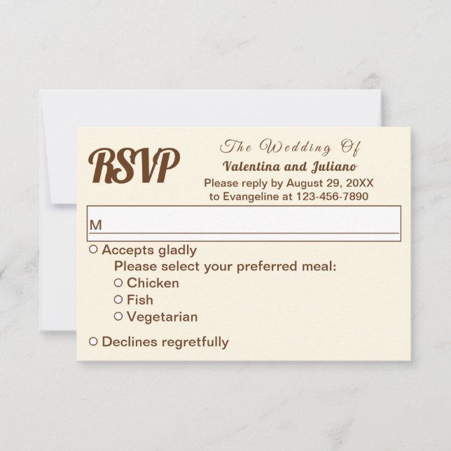 Ivory With Brown Text Wedding RSVP (Anverso)