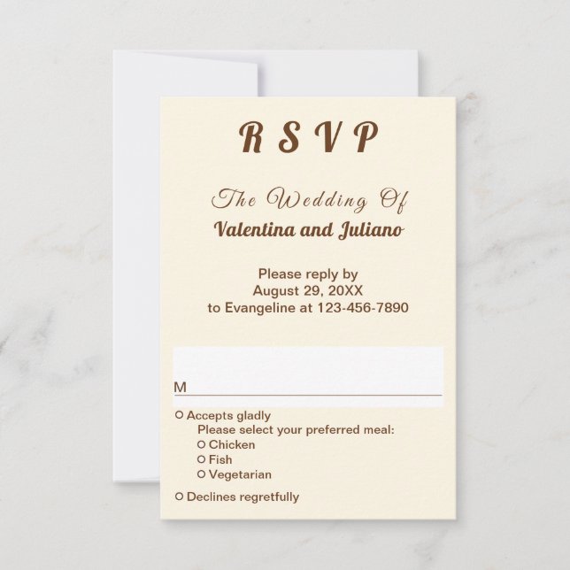 Ivory with Brown Typography Portrait Wedding RSVP (Anverso)