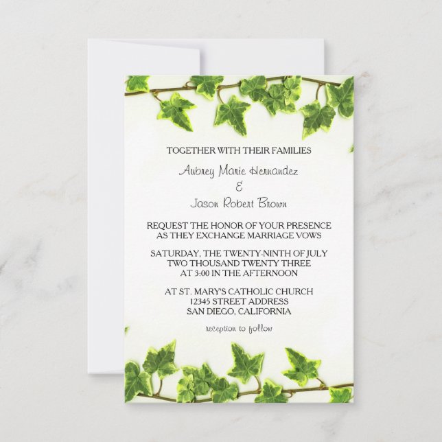 Ivy verde - Invitación a la boda 3x5 (Anverso)