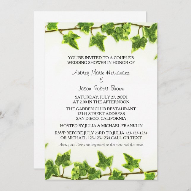 Ivy verde - Invitación a la ducha matrimonial (Anverso / Reverso)