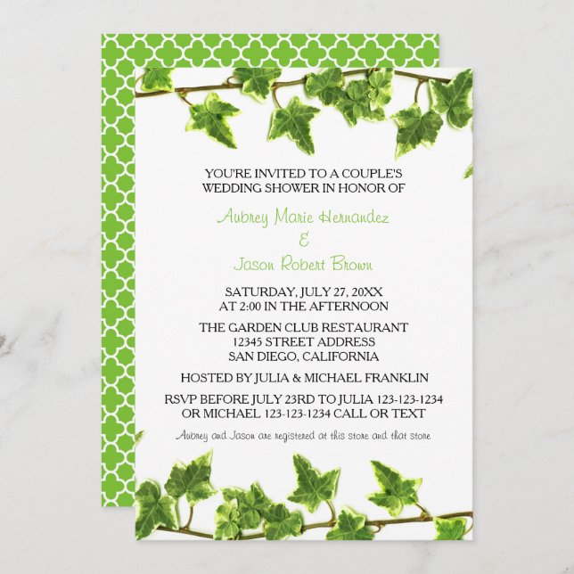 Ivy verde - Invitación a la ducha matrimonial (Anverso / Reverso)