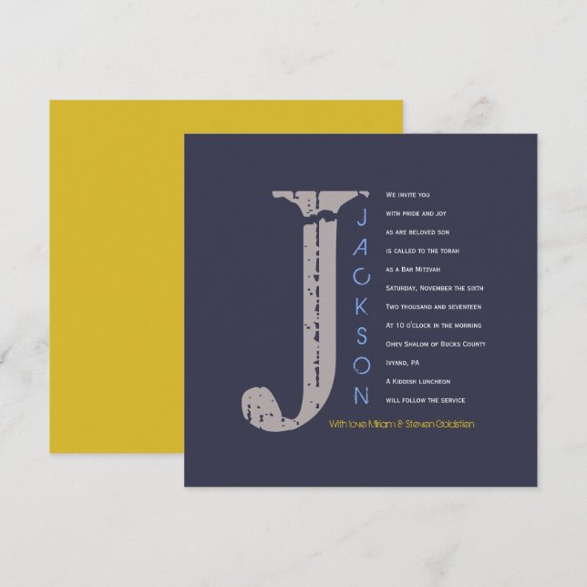 J Colección inicial Bat Bar Mitzvah Invitación (Anverso / Reverso)
