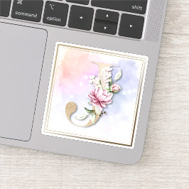 J Monogram Burgundy Pegatina Floral
