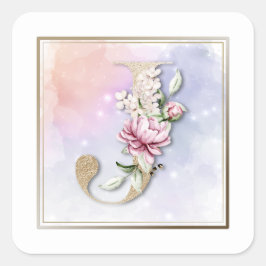 J Monograma Burgundy Pegatina de Plaza Floral