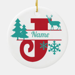 J Monograma Navidades iniciales Ornamento de árbol