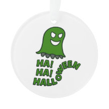 "¡Ja! ¡Ja! Halloween" Ornamento verde fantasma col