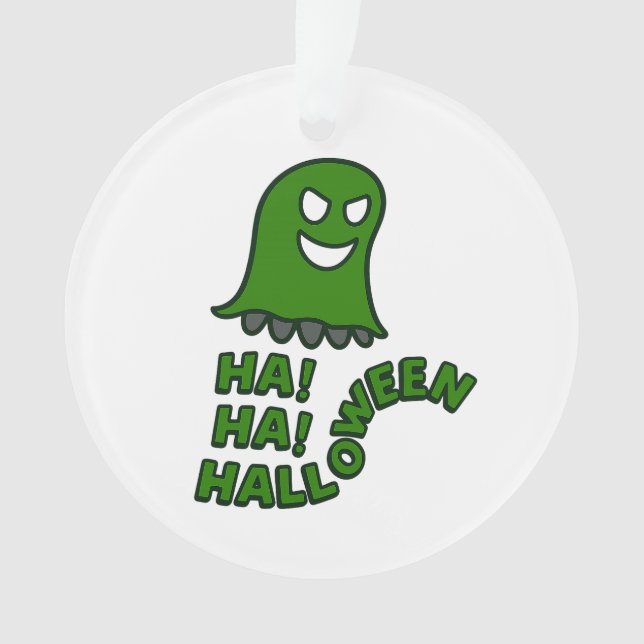 "¡Ja! ¡Ja! Halloween" Ornamento verde fantasma col (Anverso)