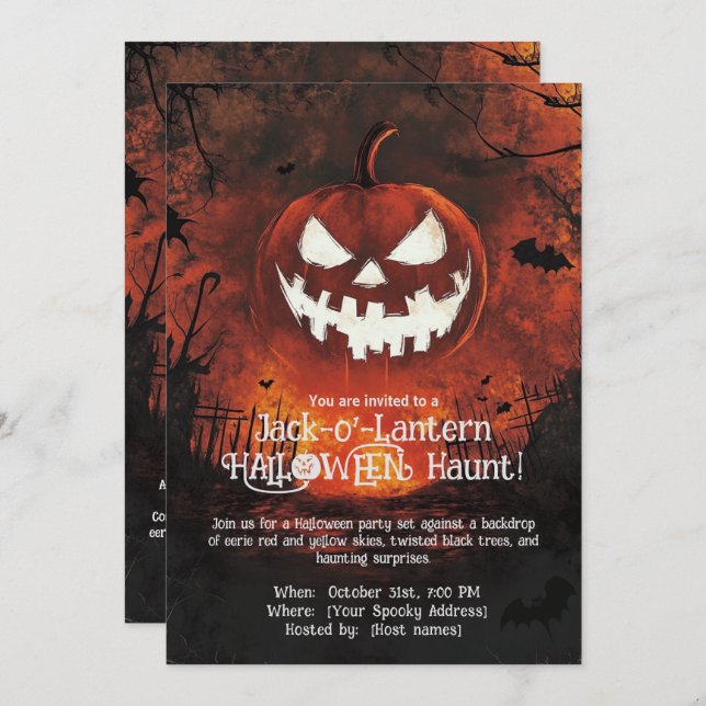 ¡Jack-o'-Lantern HALLOWEEN Haunt! Invitación (Anverso / Reverso)