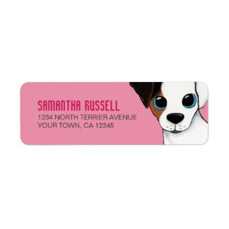 Jack Russell en la etiqueta de dirección de retorn