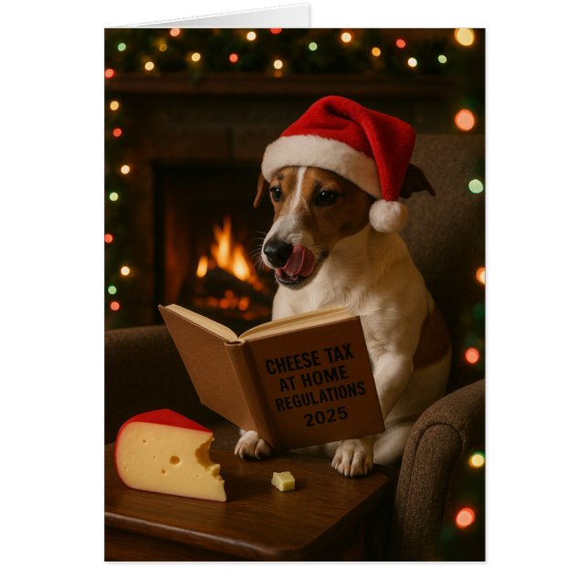 Jack Russell Terrier 'Cheese Tax' Christmas card (Frente)