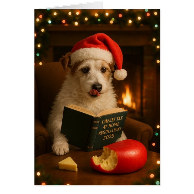 Jack Russell Terrier 'Cheese Tax' Christmas card (Frente)