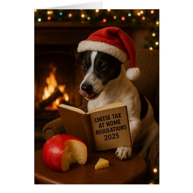 Jack Russell Terrier 'Cheese Tax' Christmas card (Frente)