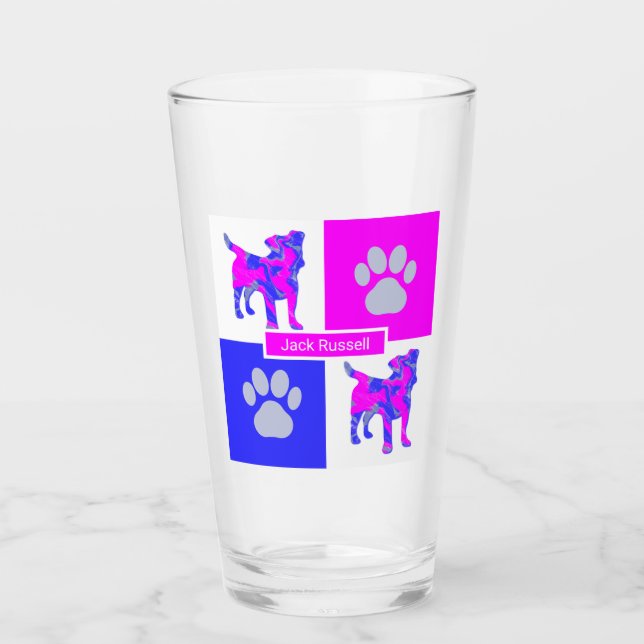 Jack Russell Terrier Silhouette Dog & Paw Pink (Anverso)