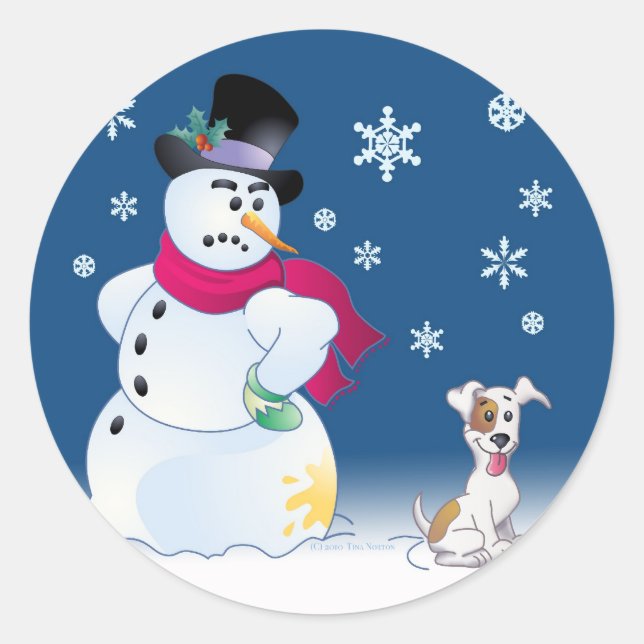 Jack Russell Terrier y Snowman Pegatina (Anverso)