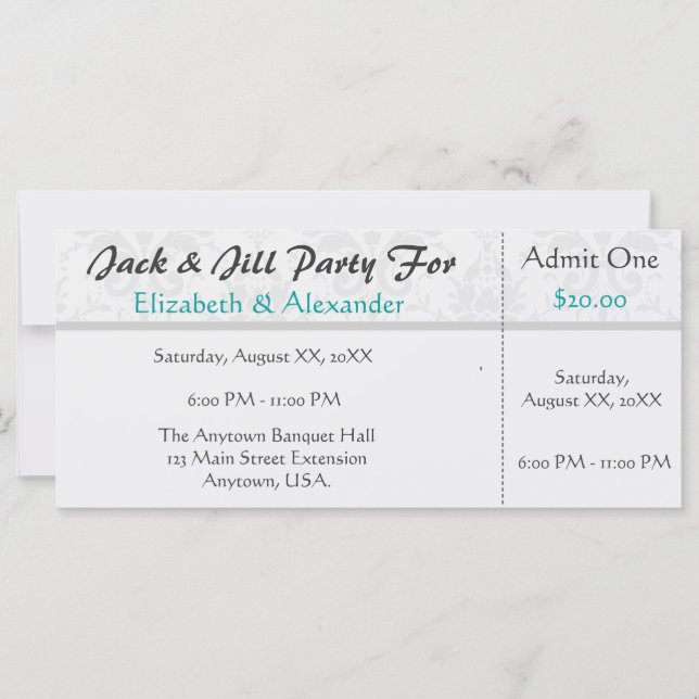Jack y Jill Shower Ticket Style Fiesta (Anverso)