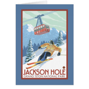 Jackson Hole, esquiador de Wyoming y tranvía