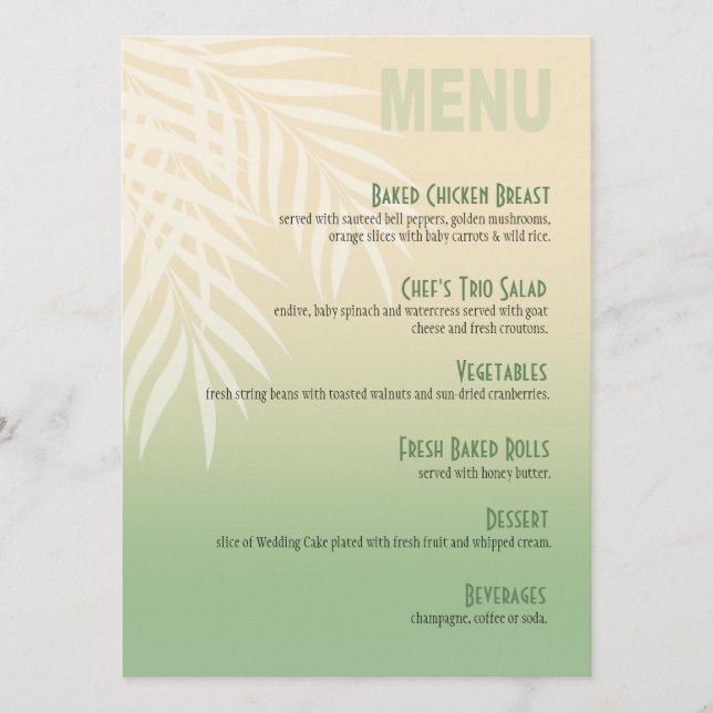 Jade del menú el | de la cena de la playa de la (Anverso)